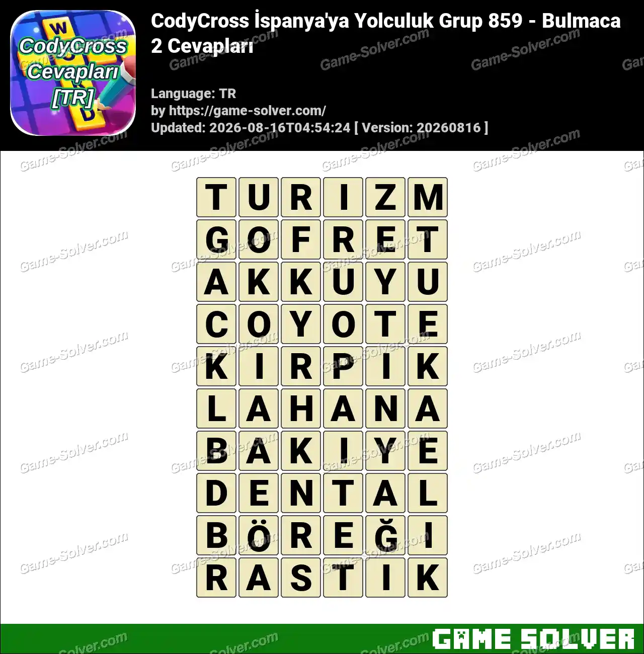 CodyCross İspanya’ya Yolculuk Grup 859 – Bulmaca 2 Cevapları